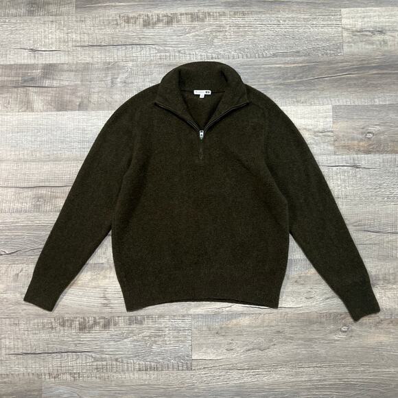 JW Anderson x UNIQLO Mens Size Medium Wool Blend Quarter Zip Sweater Green Top - Picture 1 of 6